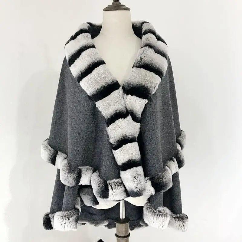 Cheky - Shawl Cloak Fox Fur Stitching Cashmere Coat