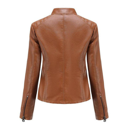 Cheky - Simple European And American Trend Thin Coat Long Sleeve Motorcycle Jacket Women