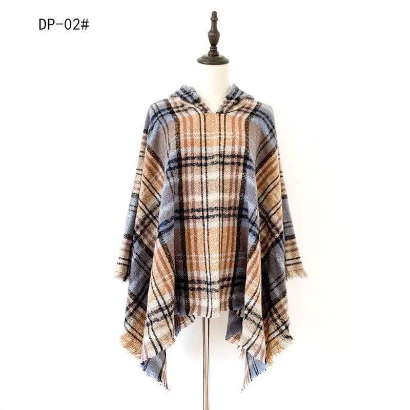 Cheky - Spring Autumn And Winter Plaid Ribbon Cap Cape And Shawl