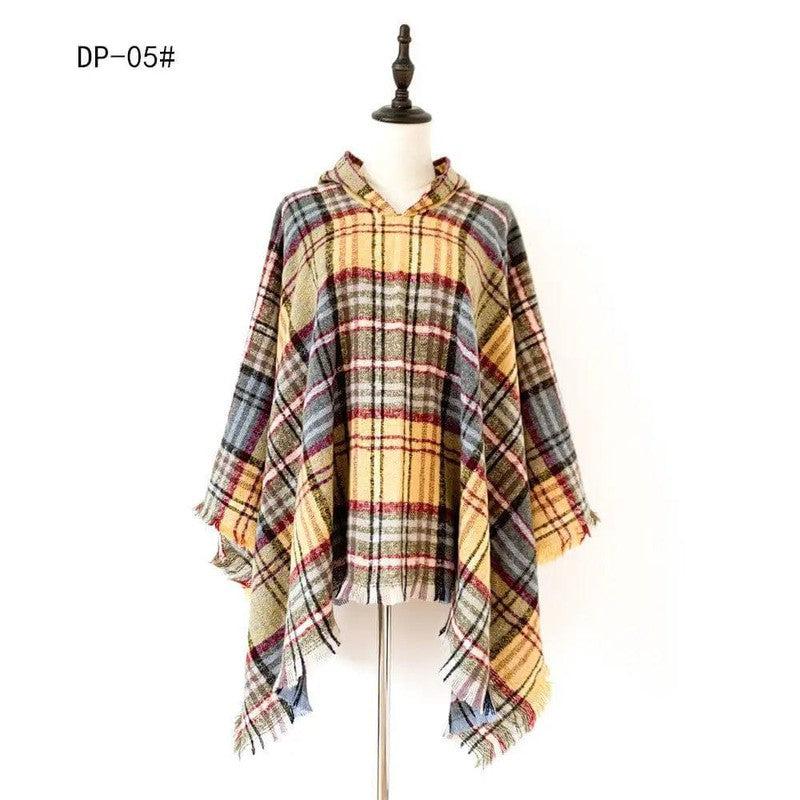 Cheky - Spring Autumn And Winter Plaid Ribbon Cap Cape And Shawl