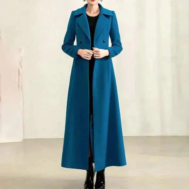 Cheky - Temperament Double Breasted Solid Woolen Collar Woolen Coat