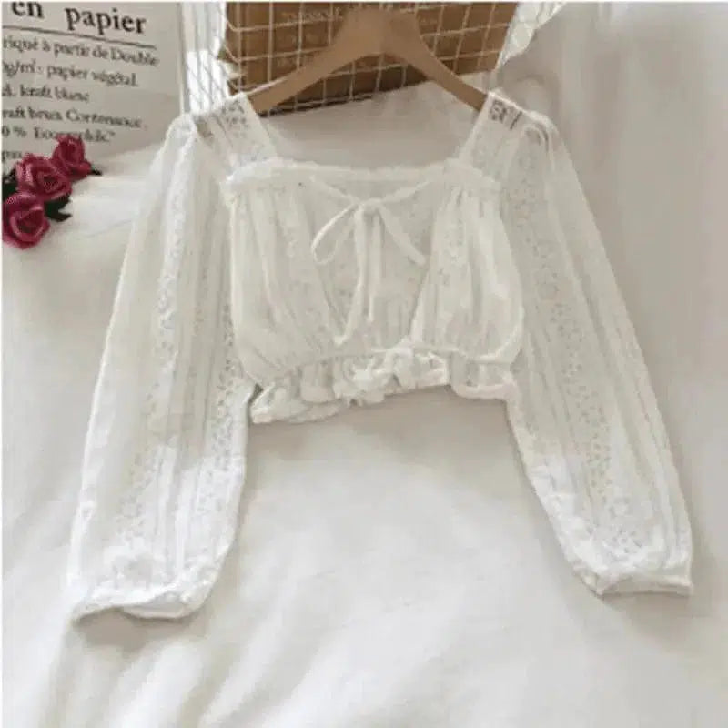 Cheky - Temperament Ruffled Square Neck Lace Clavicle