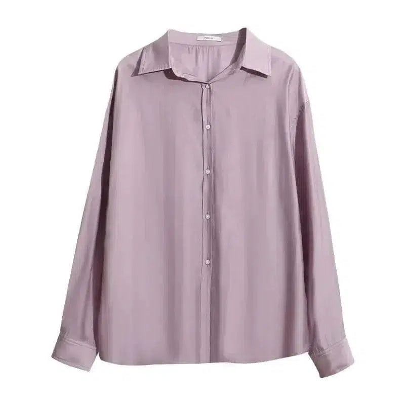 Cheky - Tencel Shirt Long-sleeved Loose Single-breasted Top