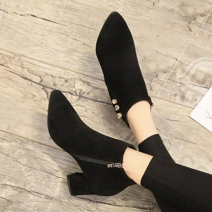 Cheky - Women Pointed Thick Heel Martin Boots