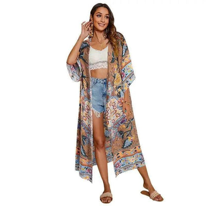 Cheky - women's Loose Short Sleeve Bohemian Cape Sunscreen