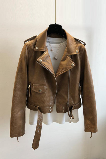 Cheky - Women's Short Leather Jacket Spring And Autumn