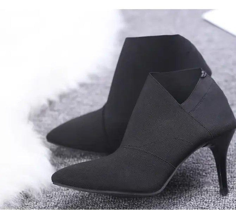 Cheky - Women Shoes Slip-On Retro High Heel Ankle Boot Elegant Cusp England Casual Short Boots Female Pointed Toe Stiletto Shoes