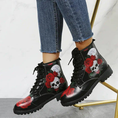 Cheky - Workwear Boots Large Print Women's High Top Halloween Cartoon Pattern Martin Boots Women